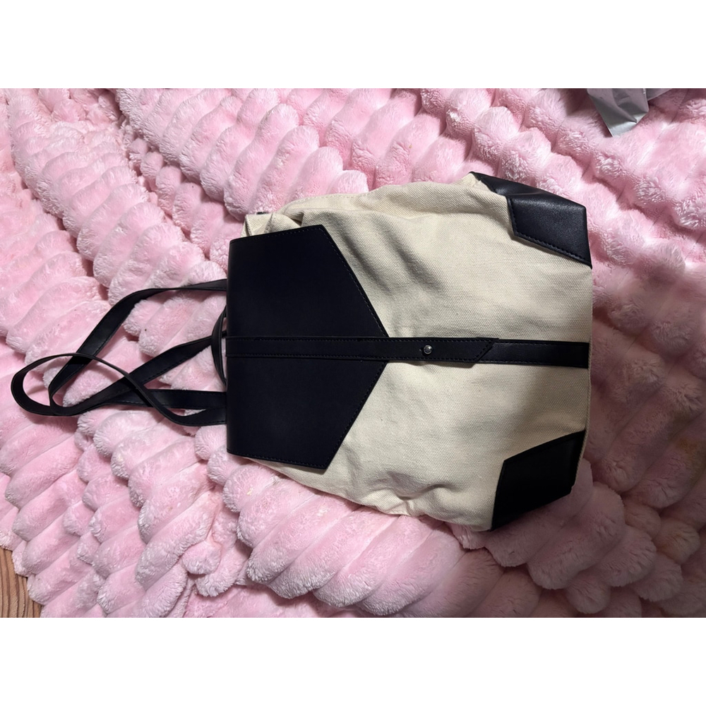 Deux Women's Canvas & Faux Leather Backpack cream Black One Size - Picture 5 of 10